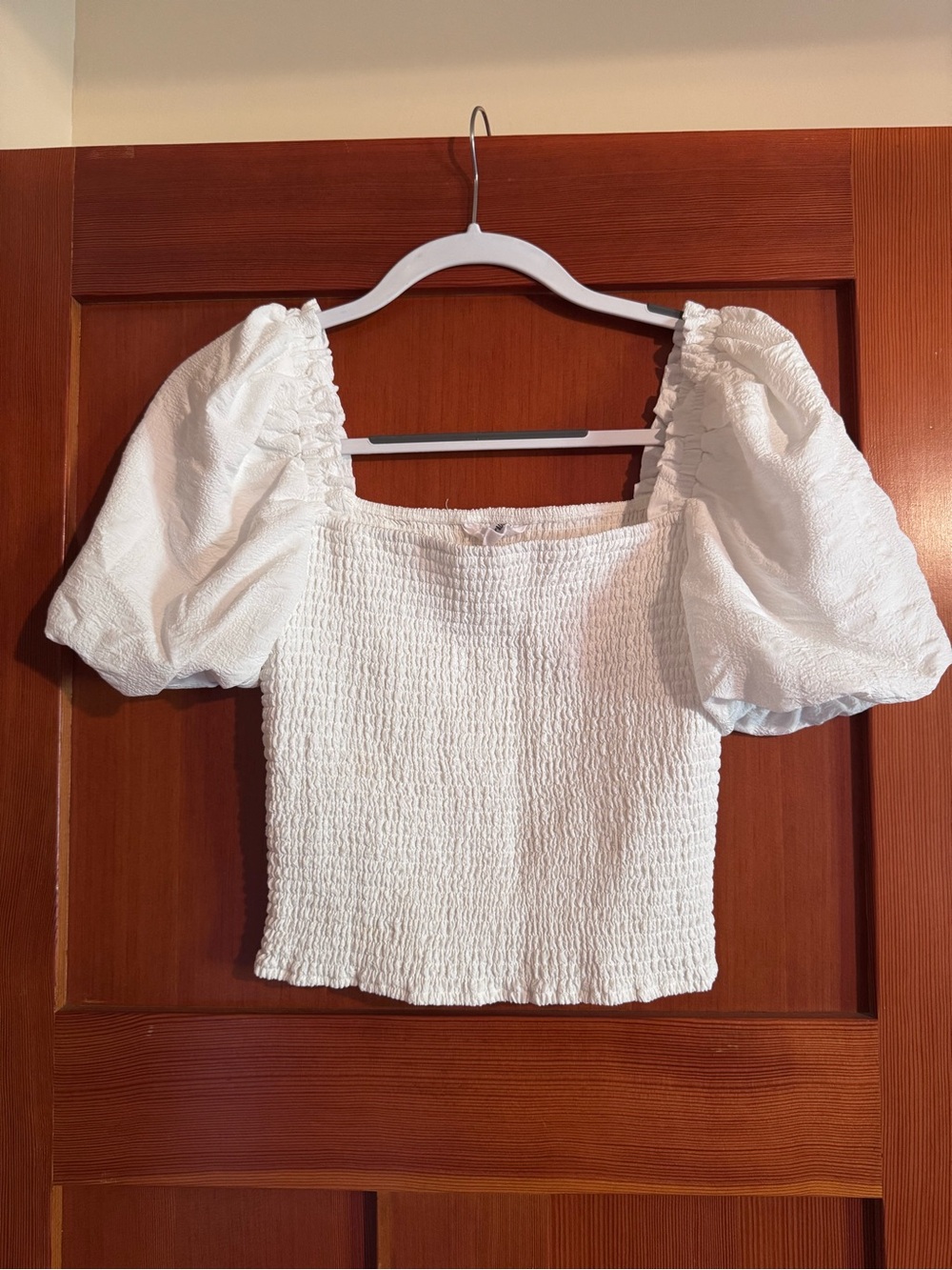 Steve Madden Susana Top White Smocked Puff-Sleeve Women's Top